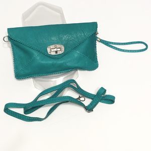 Genuine Vera Pelle Italian Purse Green Leather Clutch Crossbody Handbag Strap